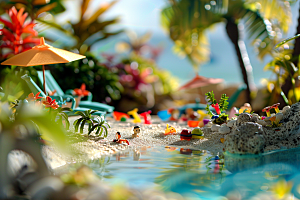 C4D泳池度假村氛围模型