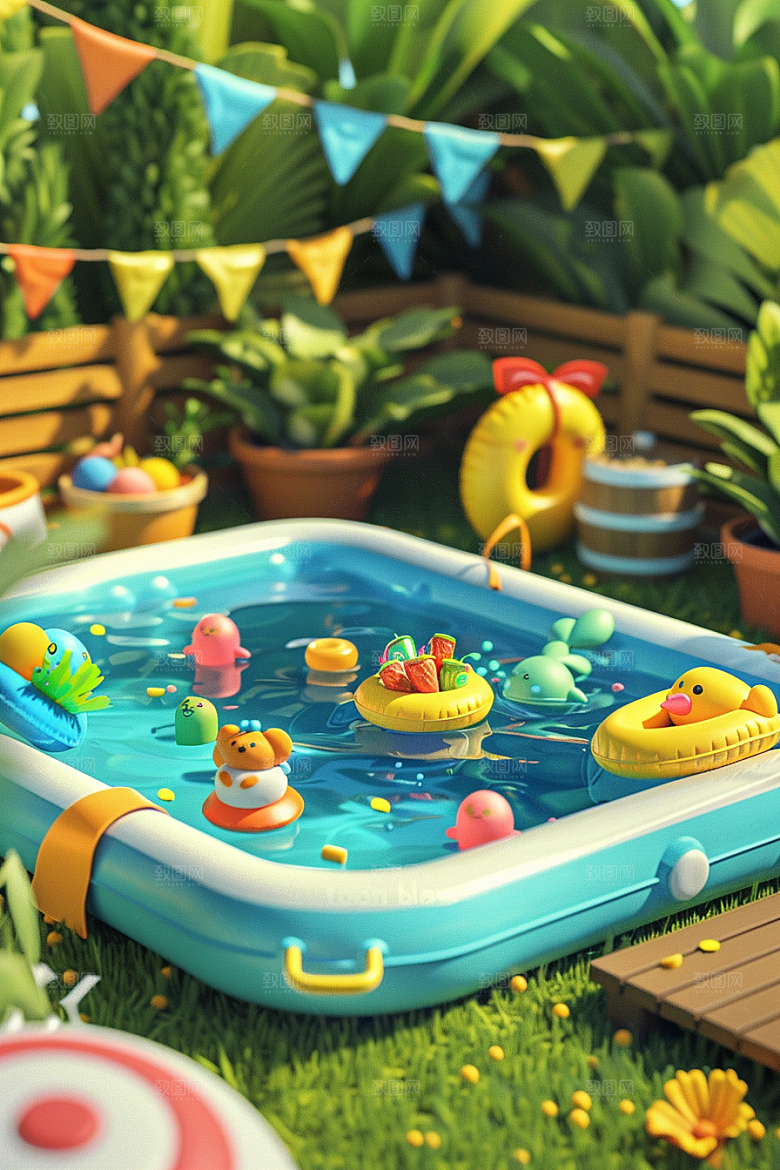 C4D泳池水上乐园夏日模型