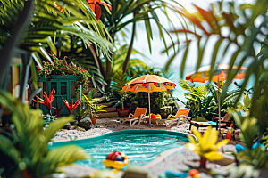 C4D泳池3D海岛旅游模型