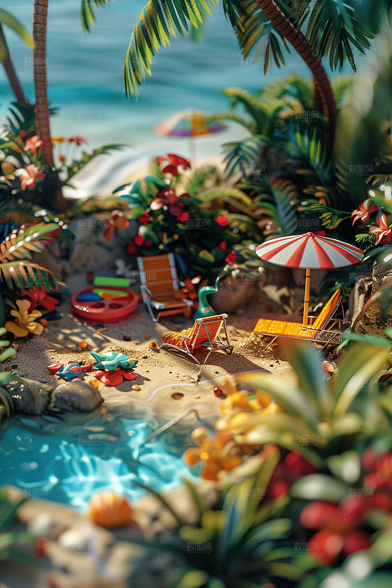 C4D泳池度假夏日模型