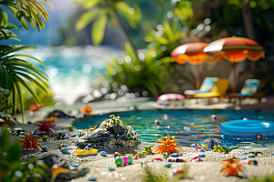 C4D泳池氛围海岛旅游模型