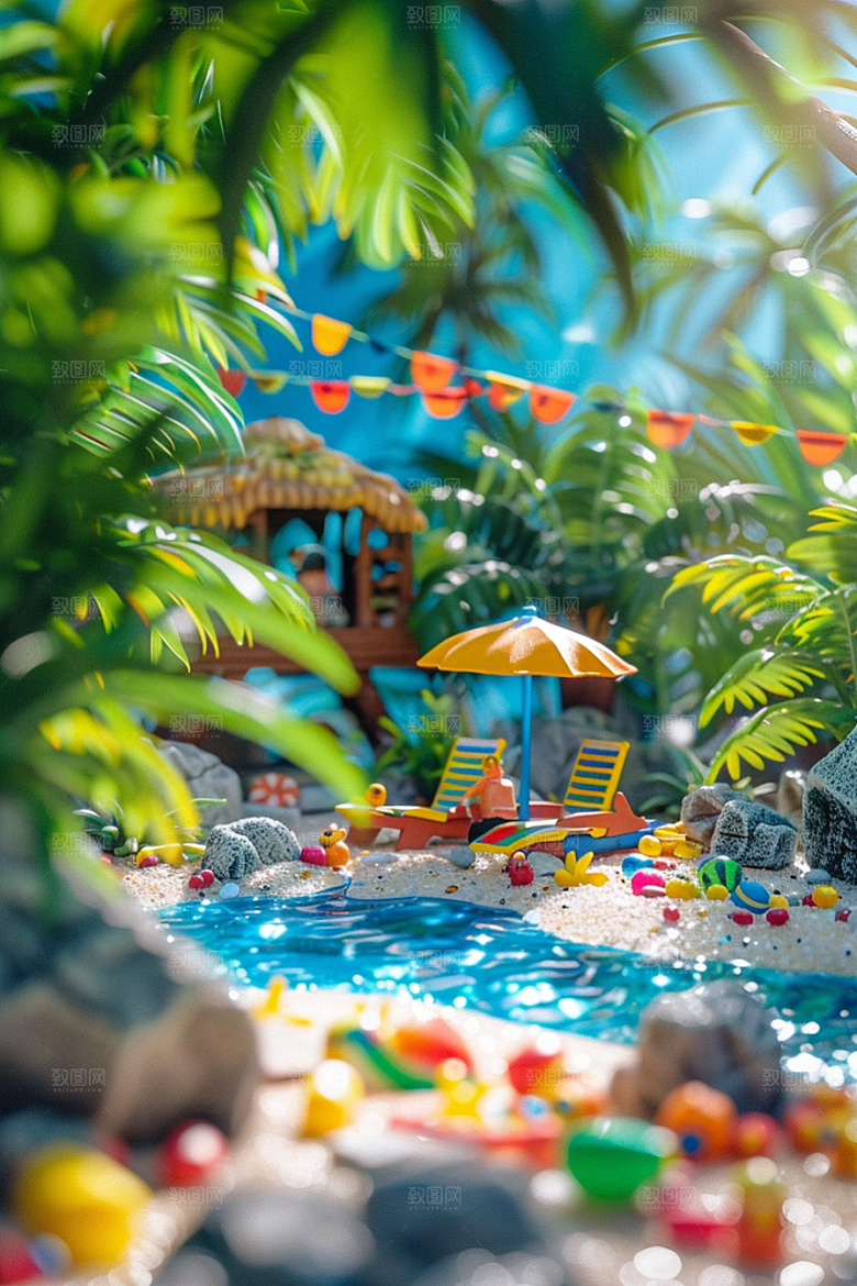 C4D泳池水上乐园夏日模型