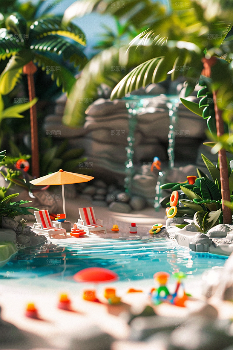 C4D泳池夏天别墅模型