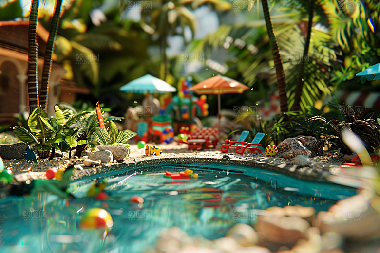 C4D泳池海岛旅游3D模型