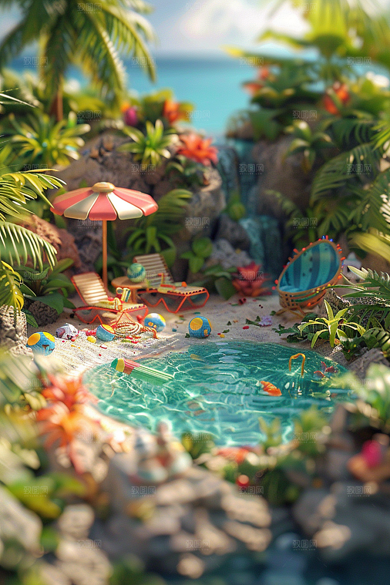 C4D泳池3D别墅模型
