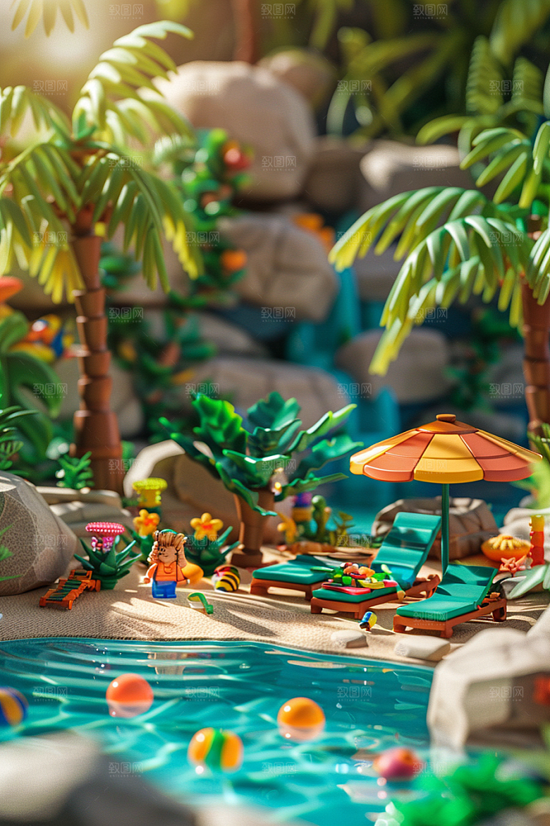 C4D泳池夏天游泳模型