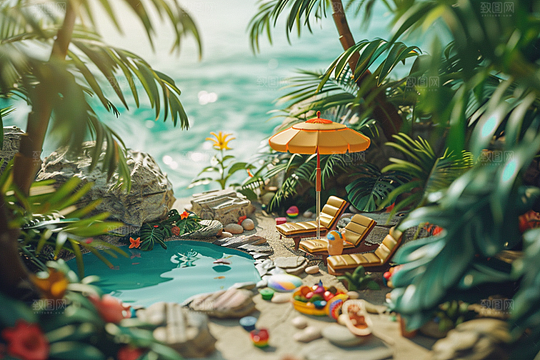 C4D泳池夏日水上乐园模型