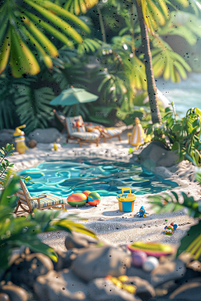 C4D泳池游泳度假模型