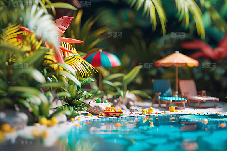 C4D泳池夏日3D模型