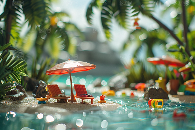 C4D泳池度假夏日模型