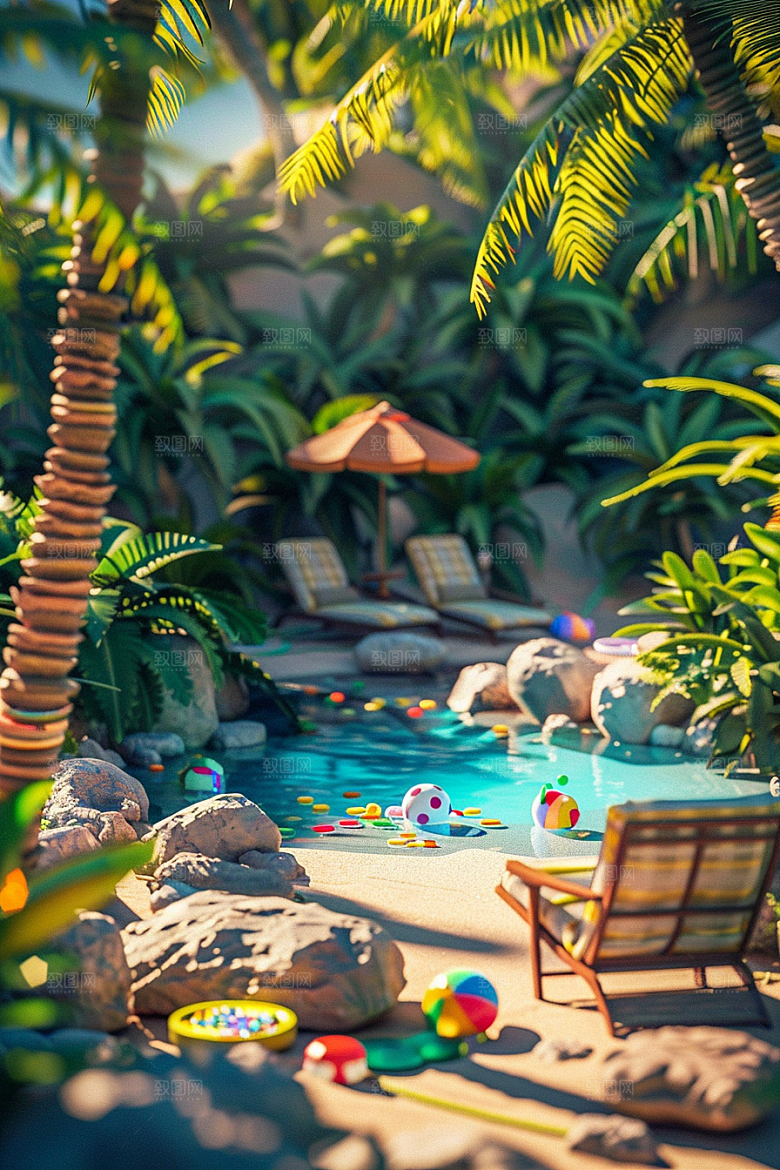 C4D泳池游泳夏天模型