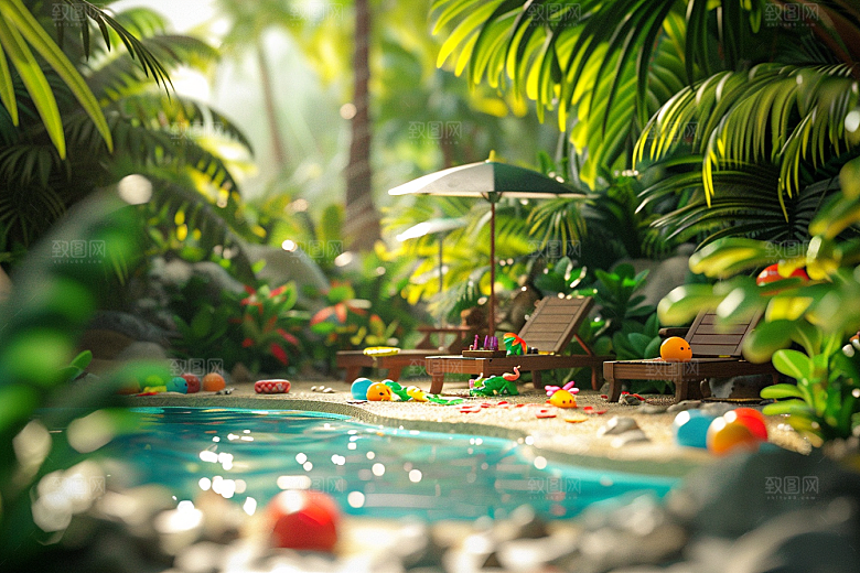 C4D泳池夏日水上乐园模型