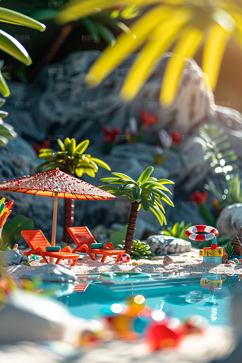 C4D泳池3D氛围模型