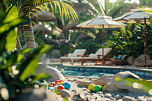 C4D泳池海岛旅游度假村模型