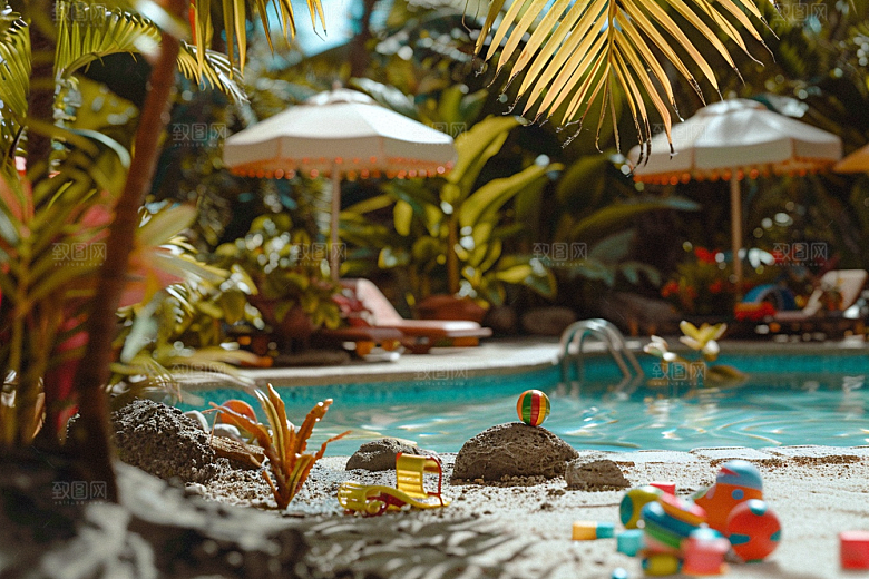 C4D泳池别墅游泳模型
