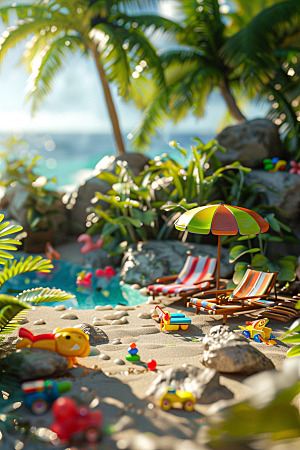 C4D泳池度假海岛旅游模型