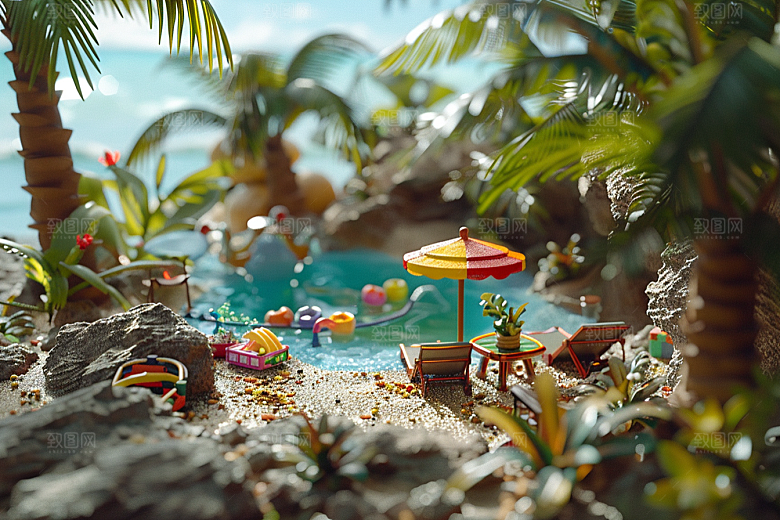 C4D泳池3D夏天模型