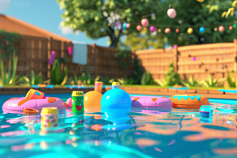 C4D泳池3D度假村模型
