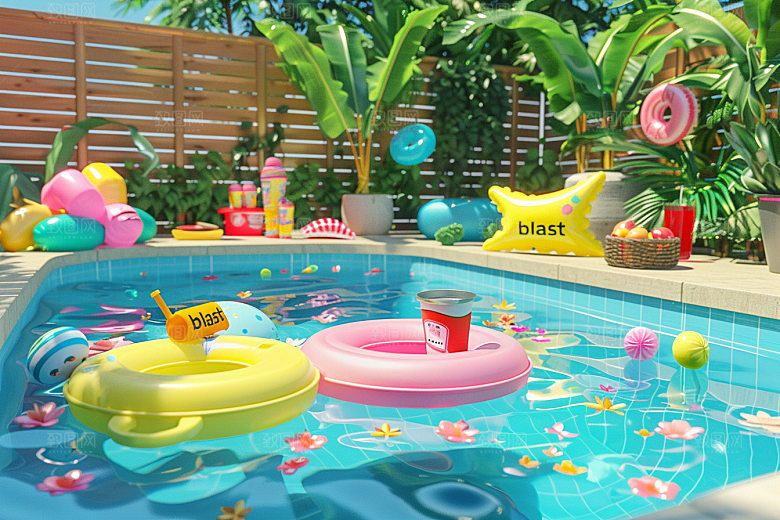 C4D泳池夏日夏天模型