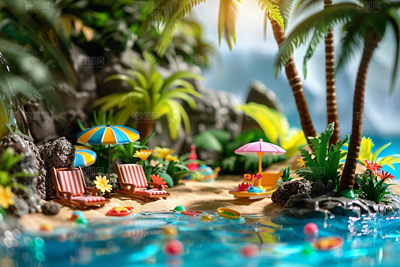 C4D泳池度假夏天模型