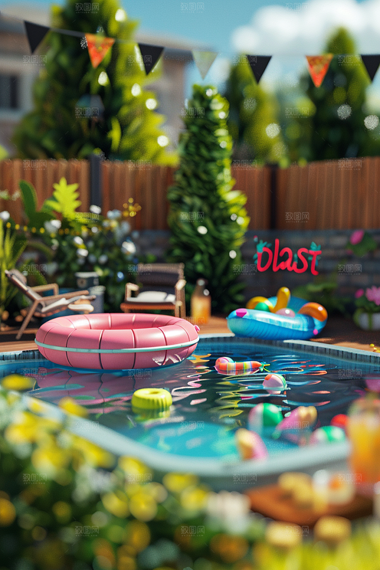 C4D泳池度假3D模型