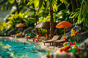 C4D泳池度假水上乐园模型