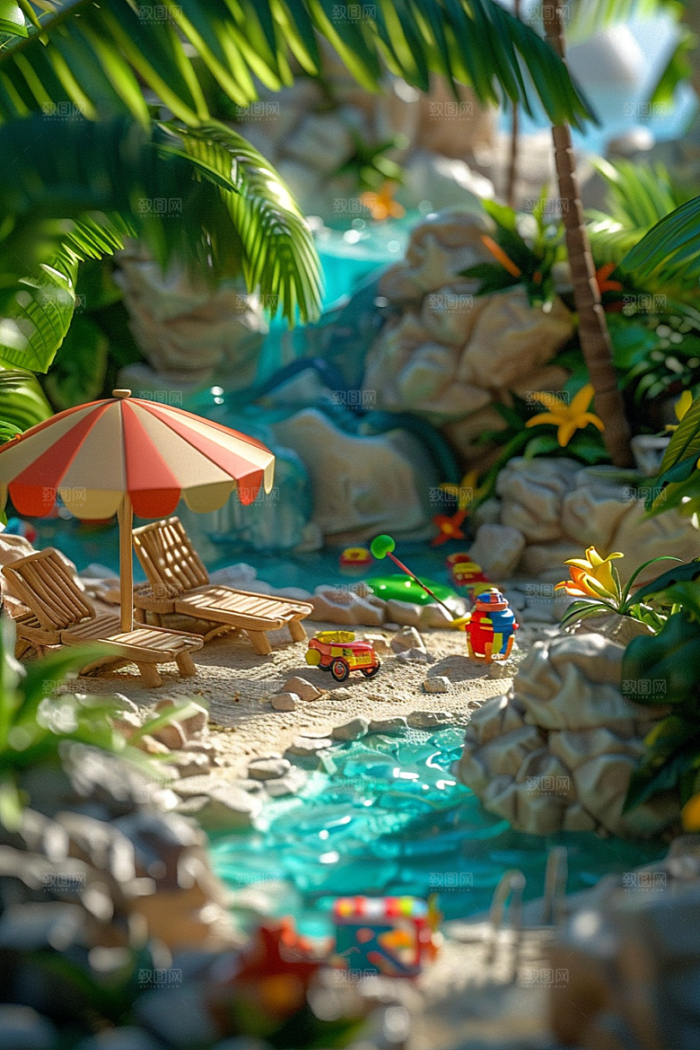 C4D泳池夏日立体模型