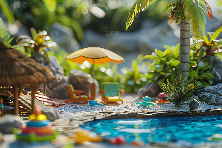 C4D泳池夏天氛围模型