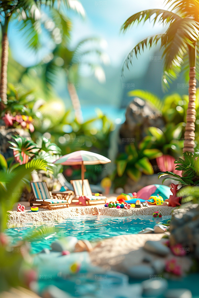 C4D泳池度假夏天模型
