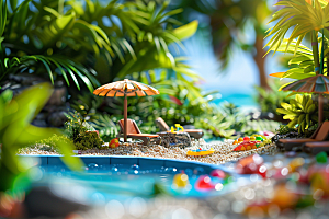 C4D泳池度假村氛围模型