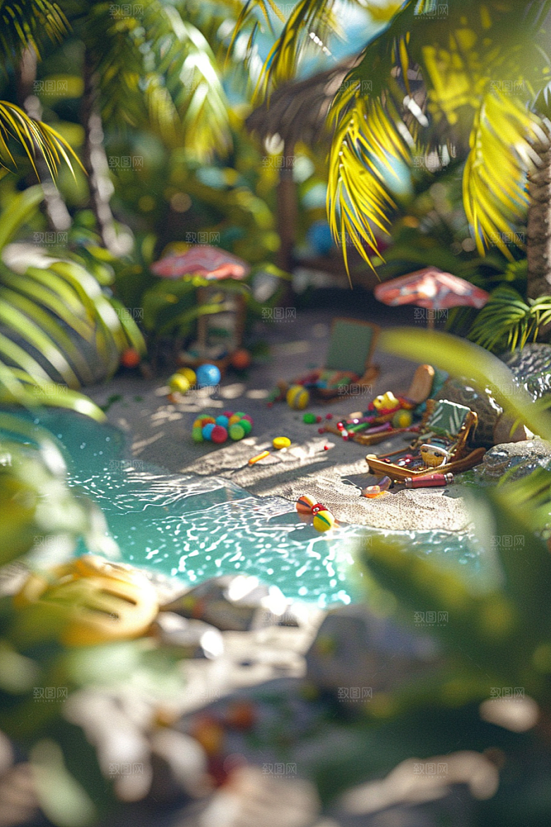 C4D泳池夏天游泳模型