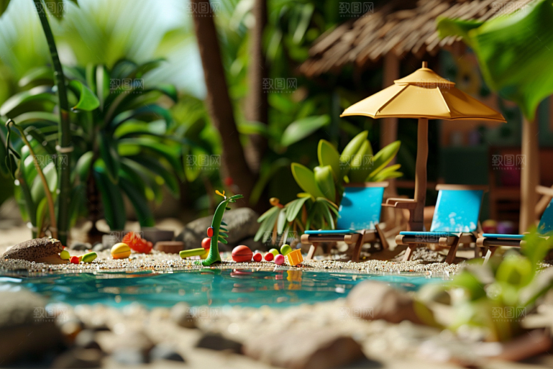 C4D泳池3D立体模型