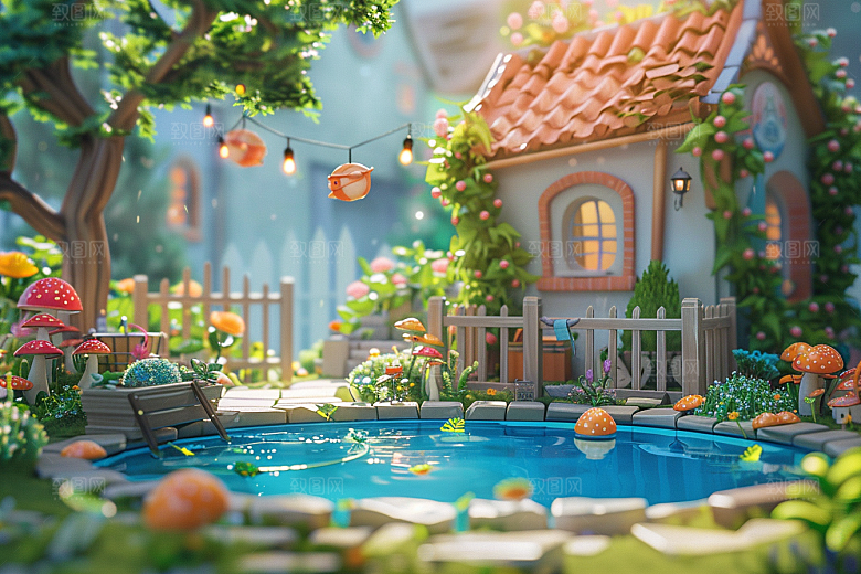 C4D泳池游泳夏天模型