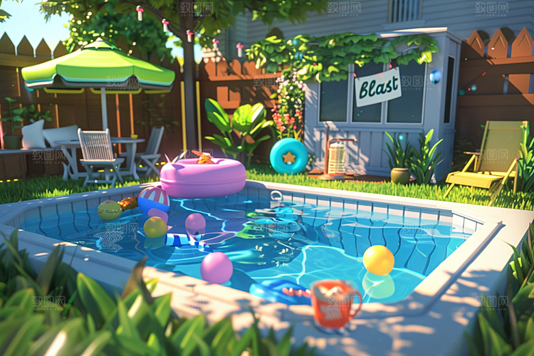 C4D泳池氛围夏天模型