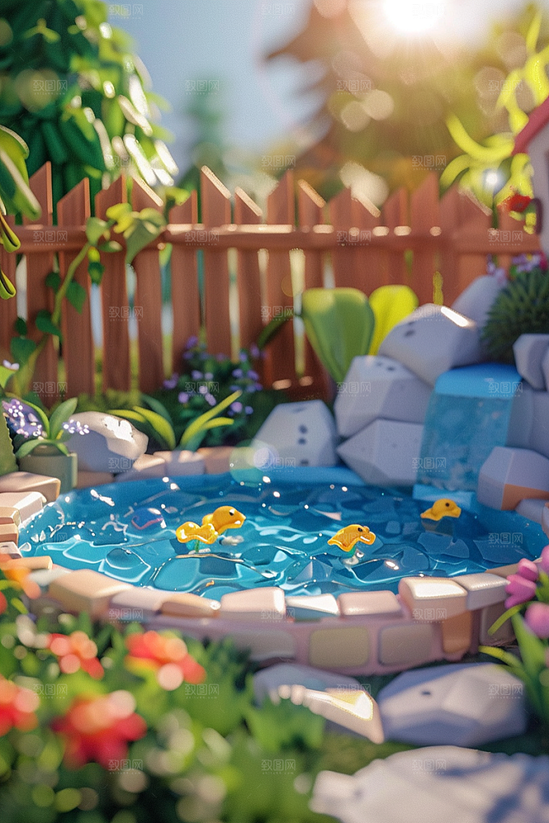 C4D泳池别墅夏天模型