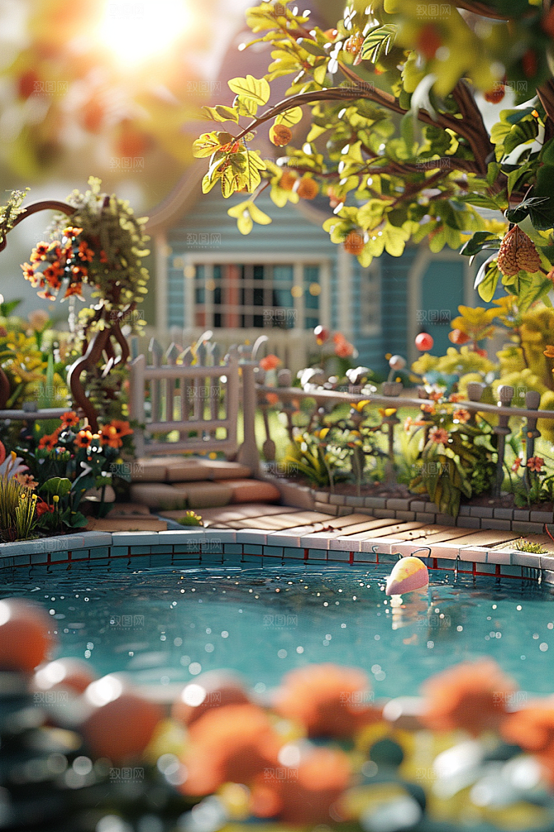 C4D泳池度假3D模型