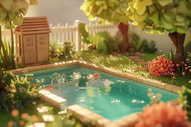 C4D泳池氛围夏天模型
