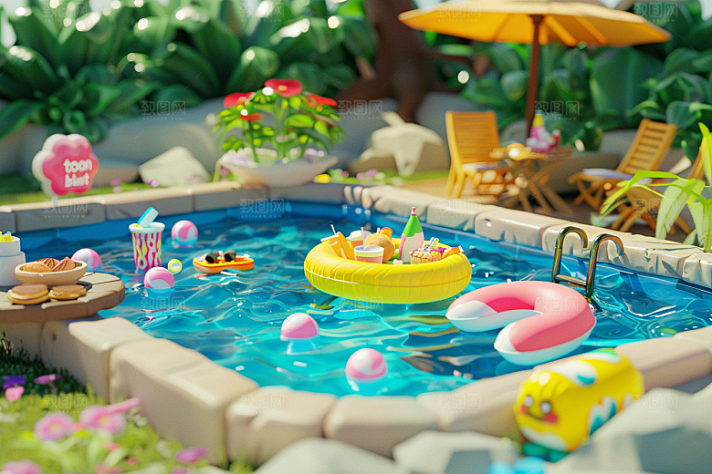C4D泳池水上乐园夏日模型