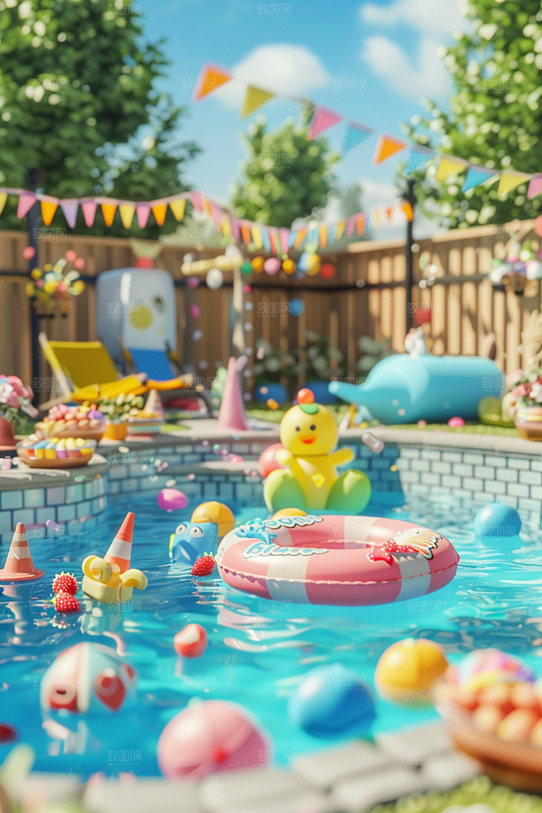 C4D泳池轰趴3D模型