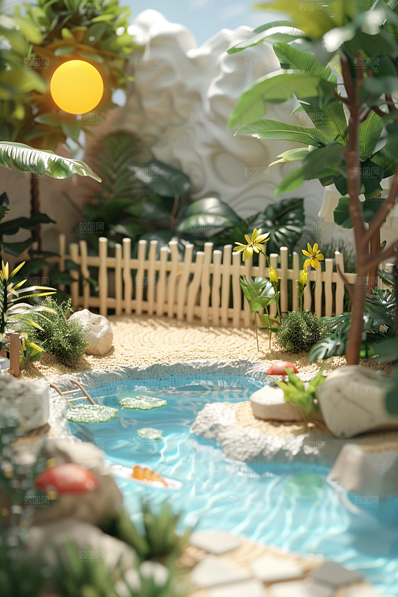 C4D泳池轰趴高清模型
