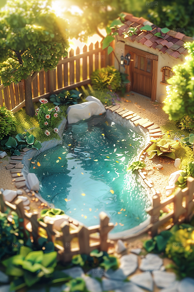 C4D泳池度假高清模型