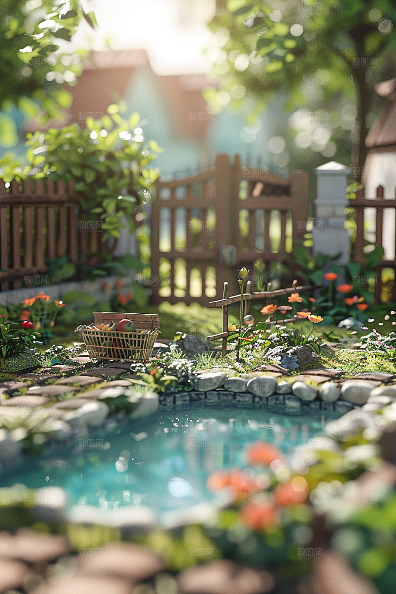C4D泳池度假立体模型