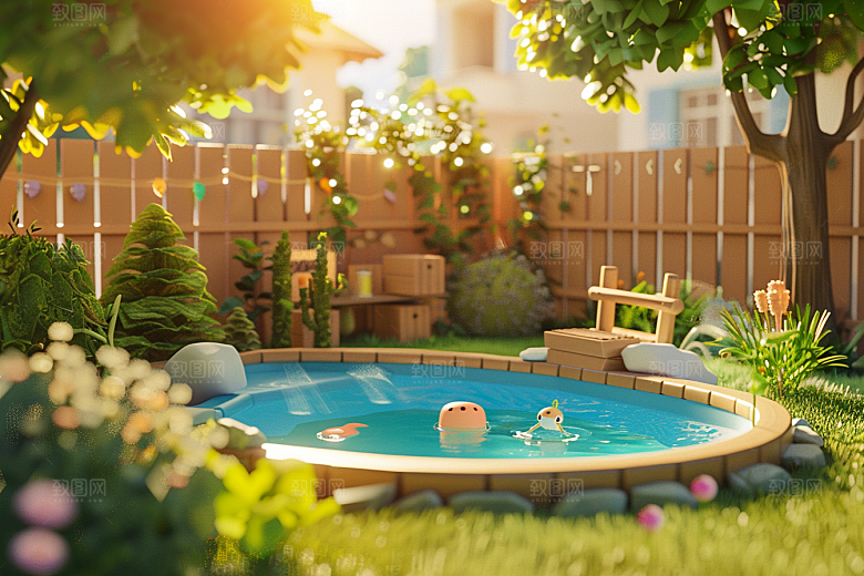 C4D泳池3D度假模型