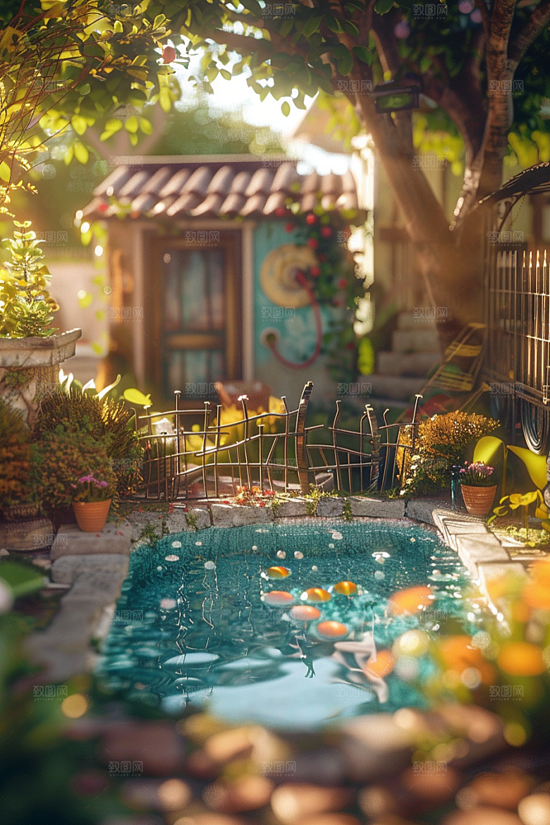 C4D泳池轰趴夏日模型