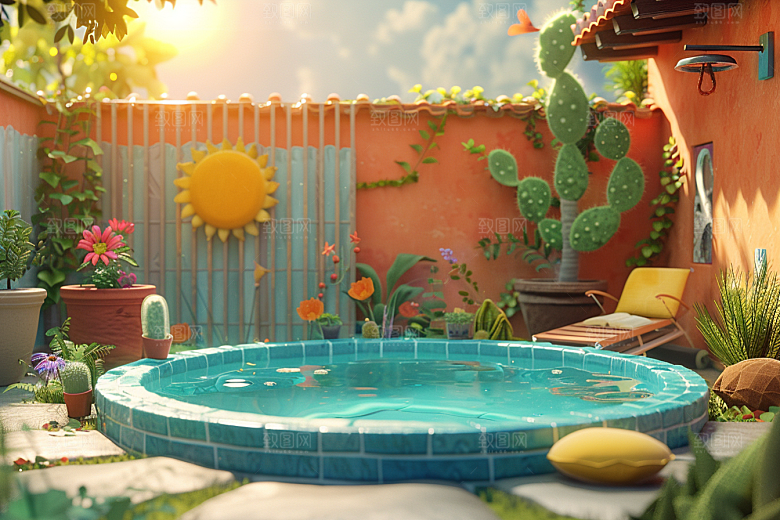 C4D泳池高清夏天模型