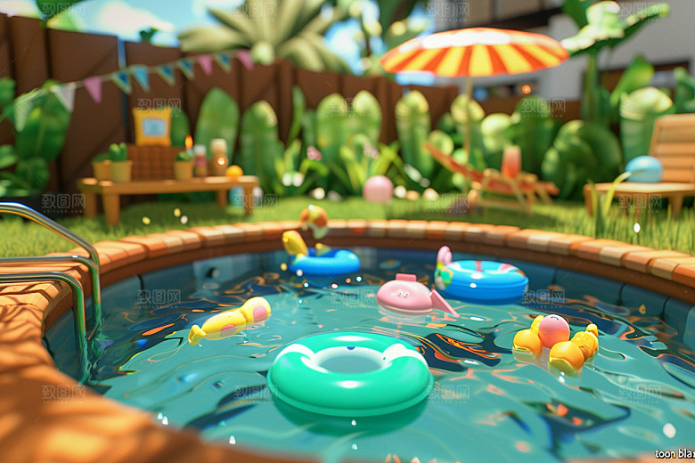 C4D泳池夏天夏日模型