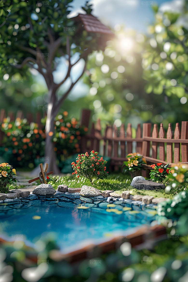 C4D泳池立体夏天模型