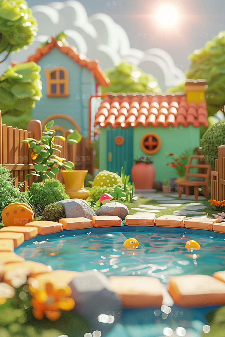 C4D泳池夏天夏日模型