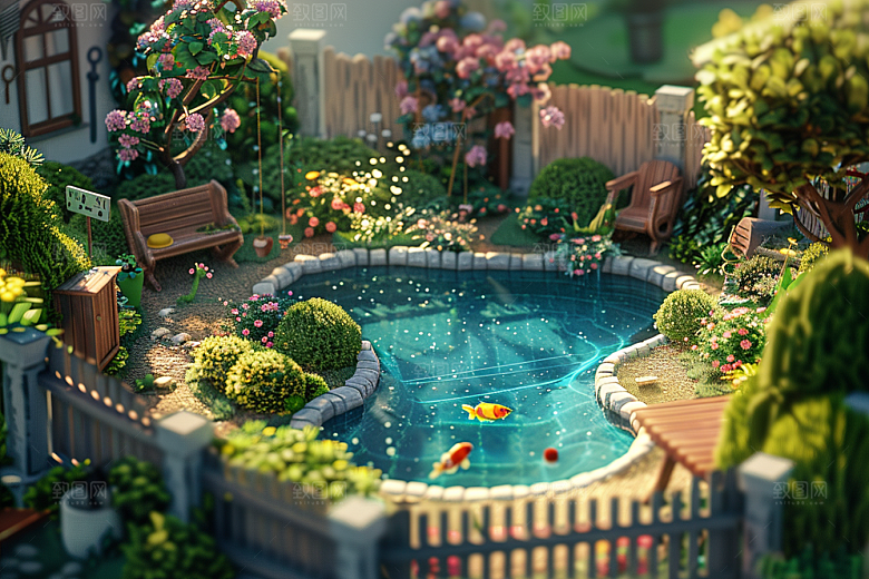 C4D泳池夏日水上乐园模型