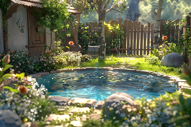 C4D泳池度假村高清模型